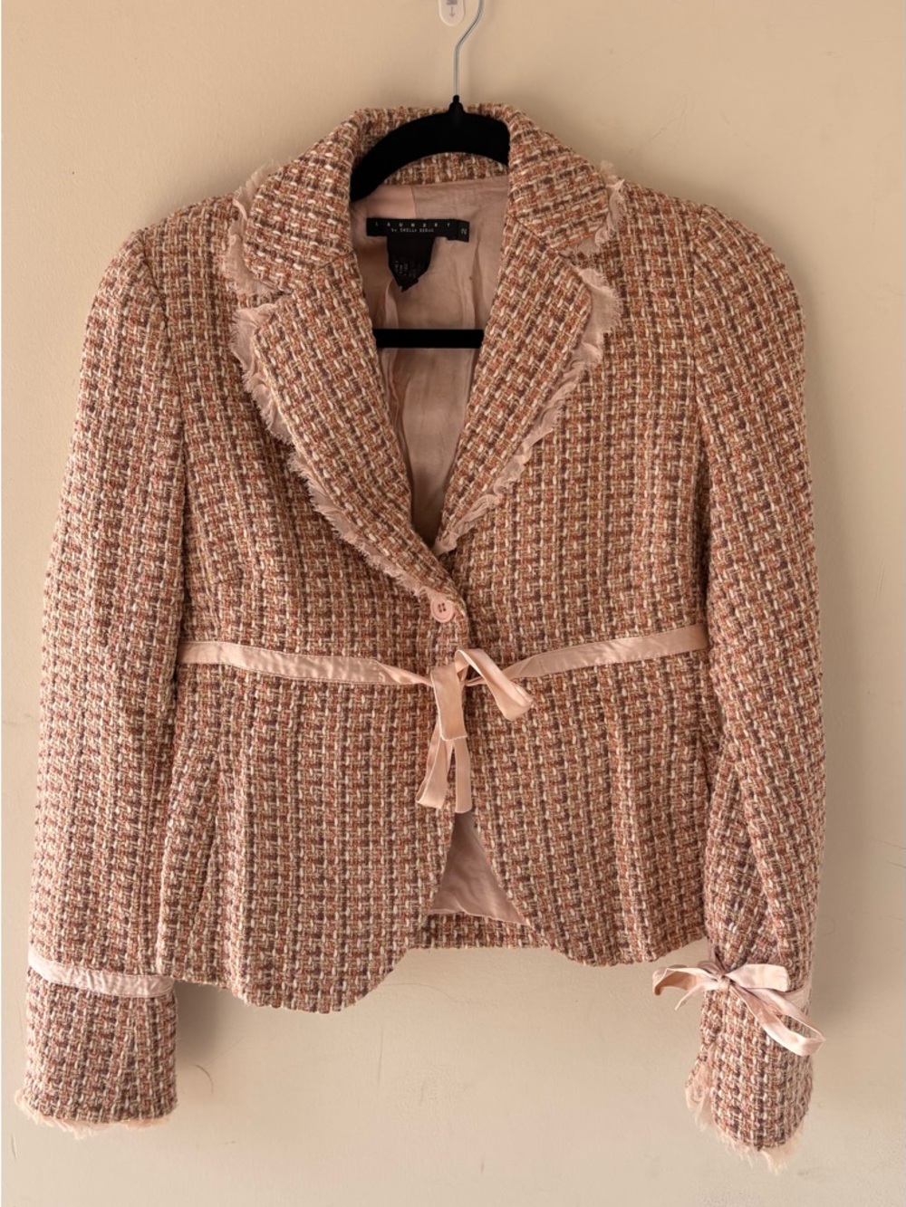 Laundry By Shelli Segal Pink Tweed Ribbon-Trim Blazer